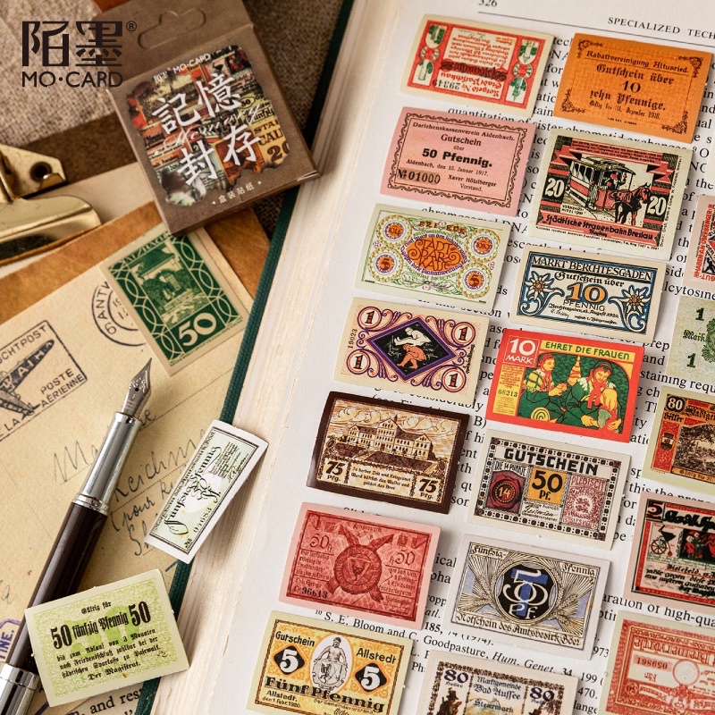 Hộp nhãn dán sticker 46 miếng hình tem hoa cổ điển vintage trang trí sổ bullet journal winzige