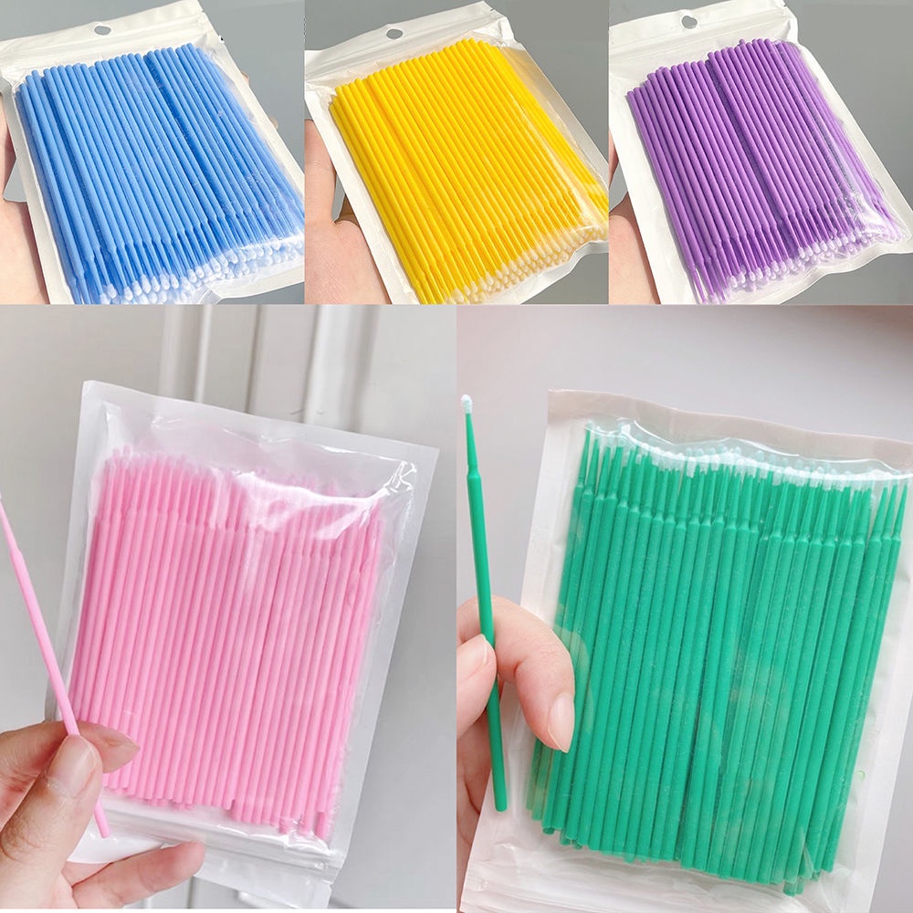 Tăm bông nhựa ủ tê phun xăm, nối mi gói 100 cây