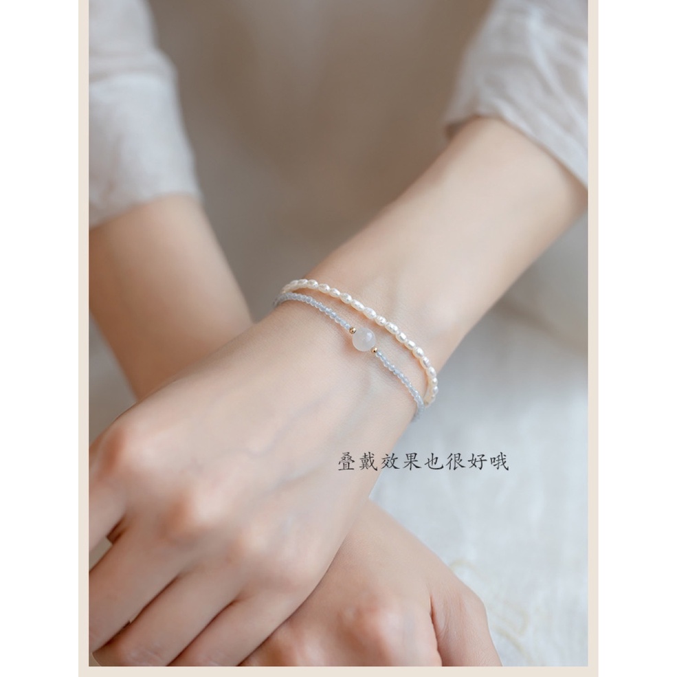 [Hàng Mới] Vòng Đeo Tay Hạt Màu Xanh Dương Nhạt Tươi Mới Cho Nữ