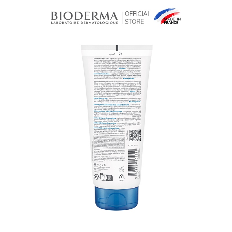 Kem dưỡng ẩm dành cho da thường và da khô Bioderma Atoderm Crème Ultra 200ml