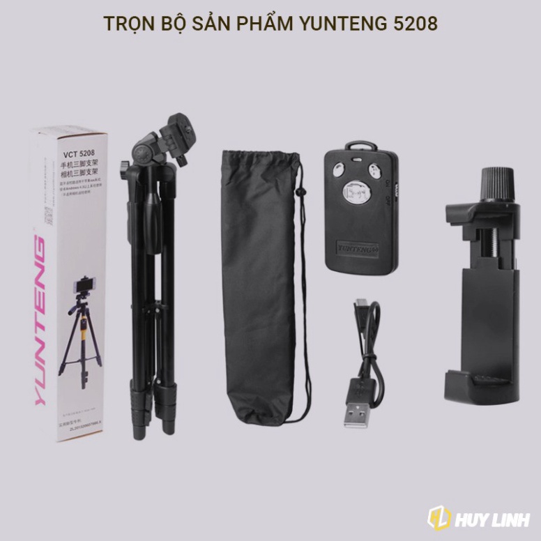 Giá đỡ điện thoại - máy ảnh YUNTENG-5208 3 chân chắc chắn trang bị remote chụp ảnh, Tripod 3 chân kéo dài 1 mét
