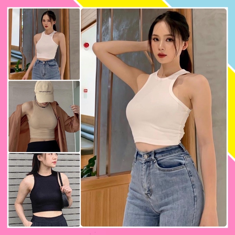 Áo Ba Lỗ Croptop Ôm Body Sát Nách Hở Vai Nữ - Áo 3 lỗ không tay vải thun tăm vải đẹp cao cấp giá rẻ hàn quốc