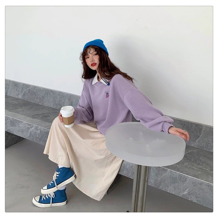 ÁO POLO ALWAYS HOA QUẢ - ÁO SWEATER CỔ BẺ NỈ QUẢ DÂU NHO CHERRY ULZZANG
