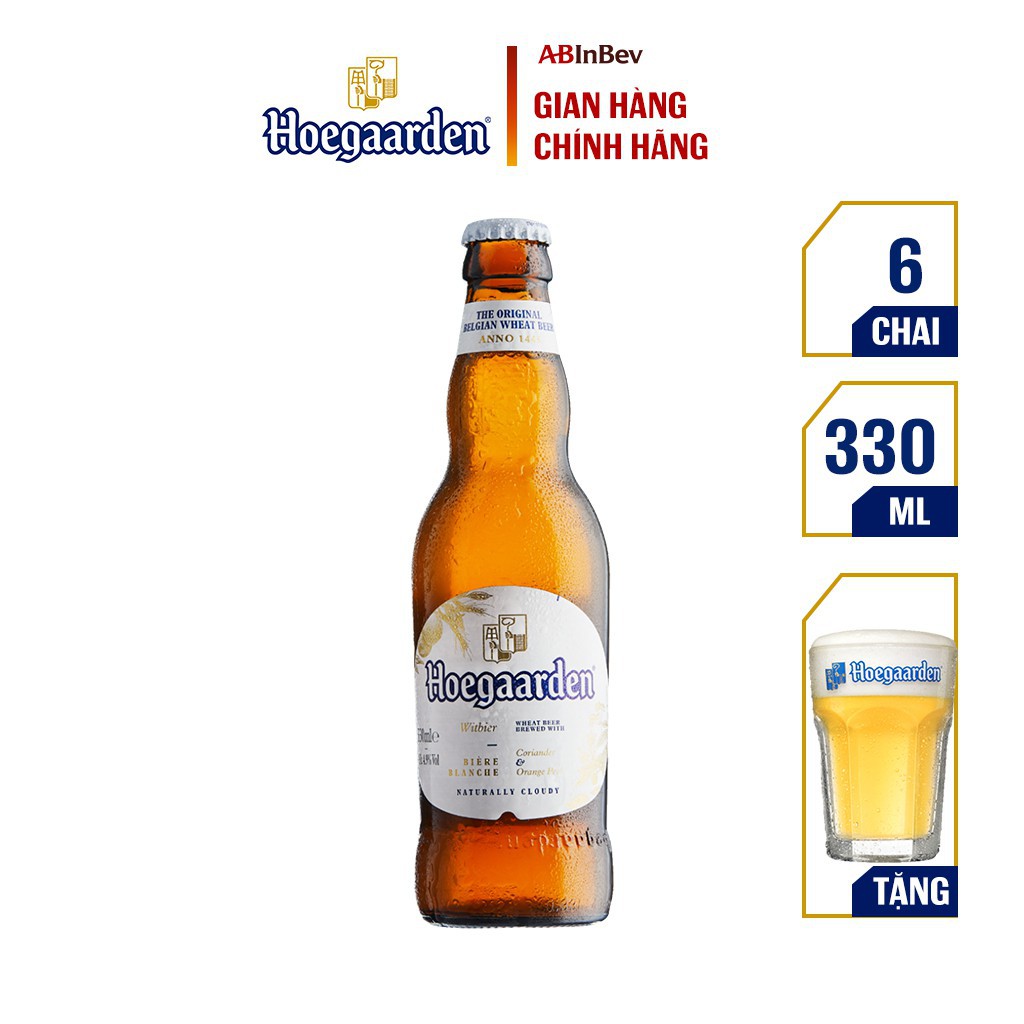 Lốc 6 Chai Hoegaarden White - Bia Bỉ Lúa Mỳ Chính Hiệu (330ml/ chai)