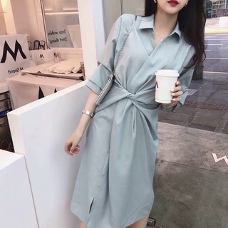 Đầm sơ mi dáng dài mỏng phong cách Pháp thời trang mới dành cho nữ