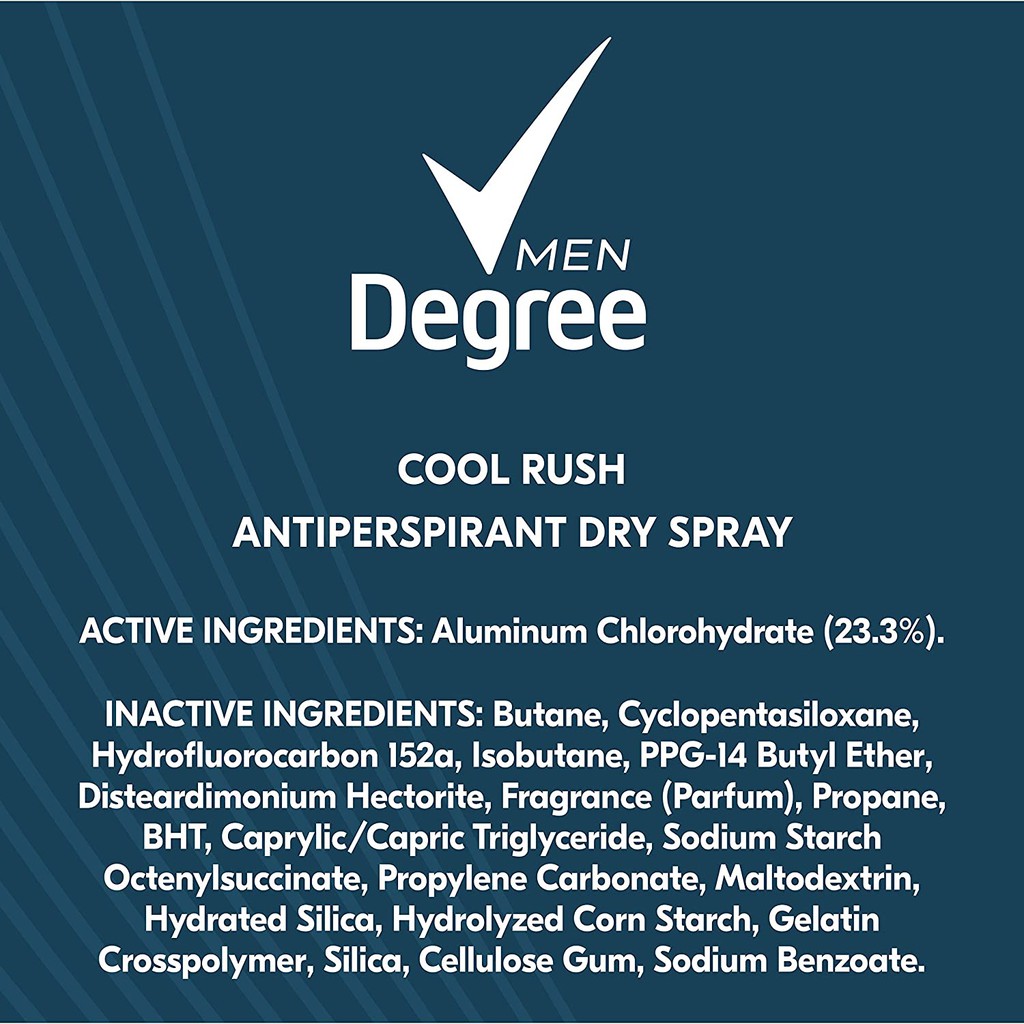 Xịt khử mùi nam Degree Men MotionSense Antiperspirant Dry Spray Cool Rush 107g (Mỹ)