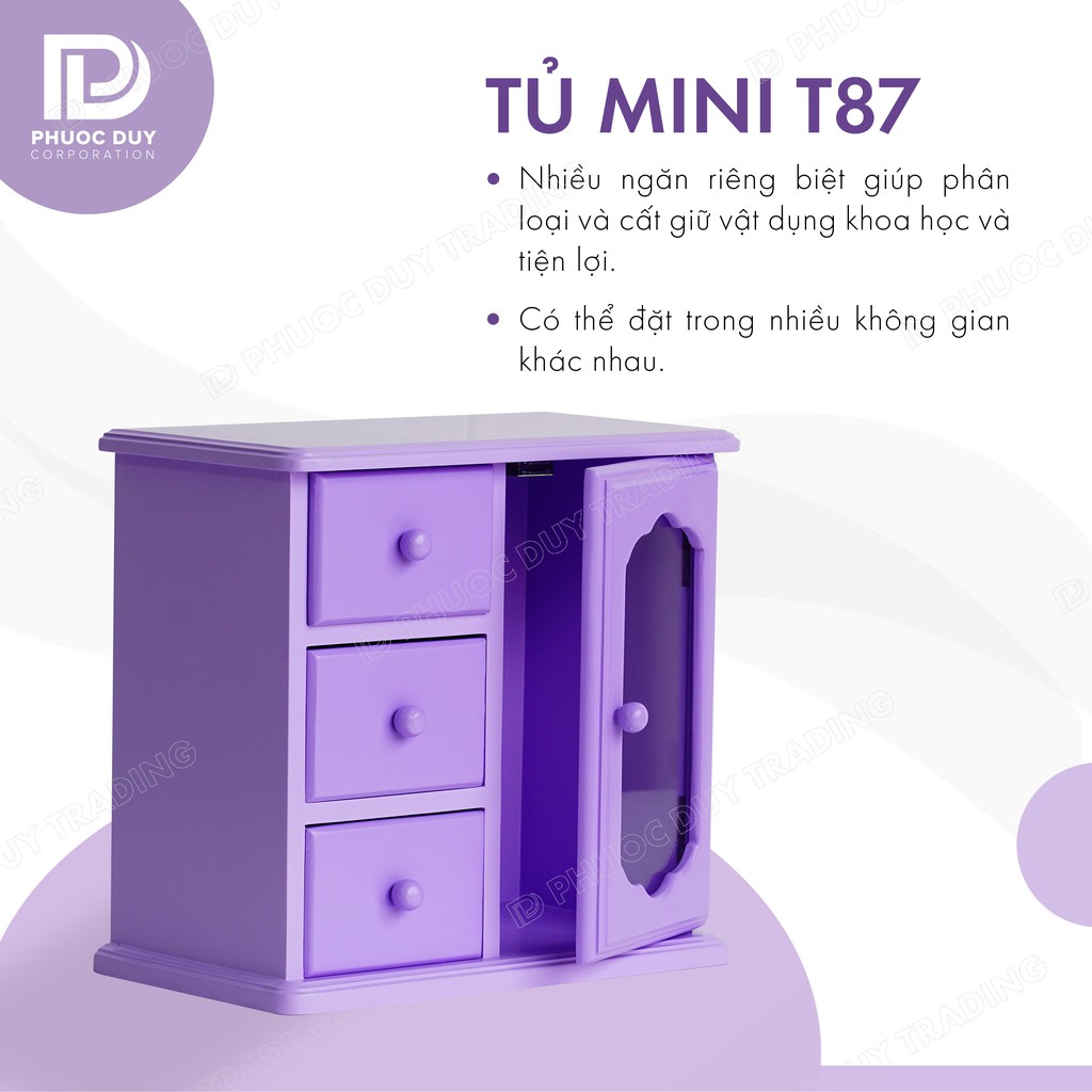 Tủ mini để bàn đa năng - Tủ nữ trang - mỹ phẩm T87 - Gỗ thông tự nhiên - BH 24 tháng
