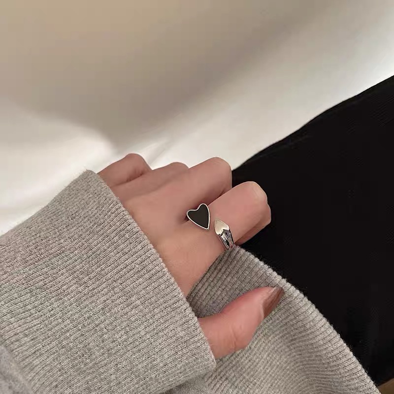 Bộ Nhẫn Hở Màu Đen Phong Cách Retro Đơn Giản Có Thể Điều Chỉnh Dành Cho Nữ