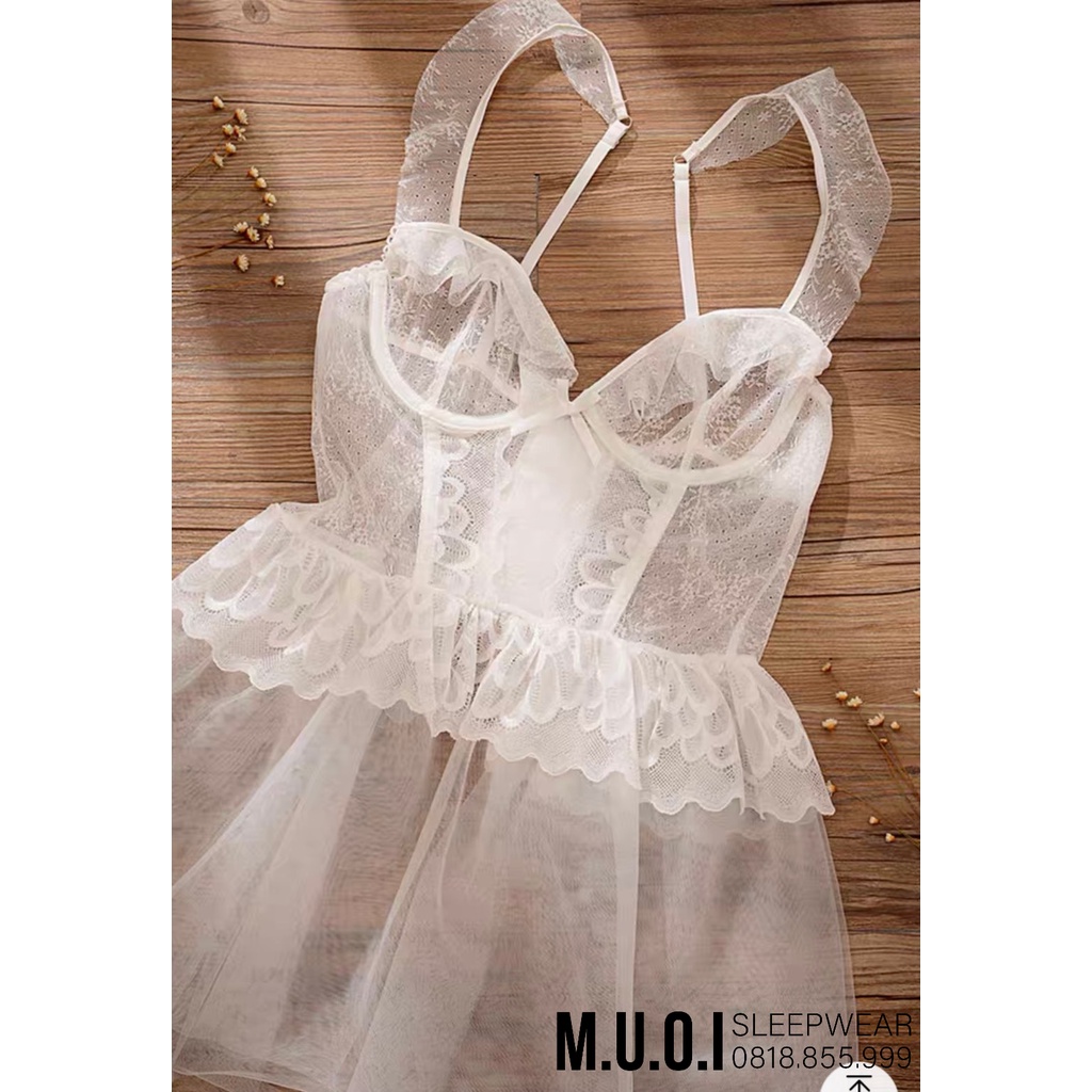 [FREESHIP] Váy ngủ sexy Quảng Châu - Sx 52 Váy ngủ sexy ren trắng cúp ngực cánh tiên  QUẢNG CHÂU CAO CẤP  - Hàng có sẵn