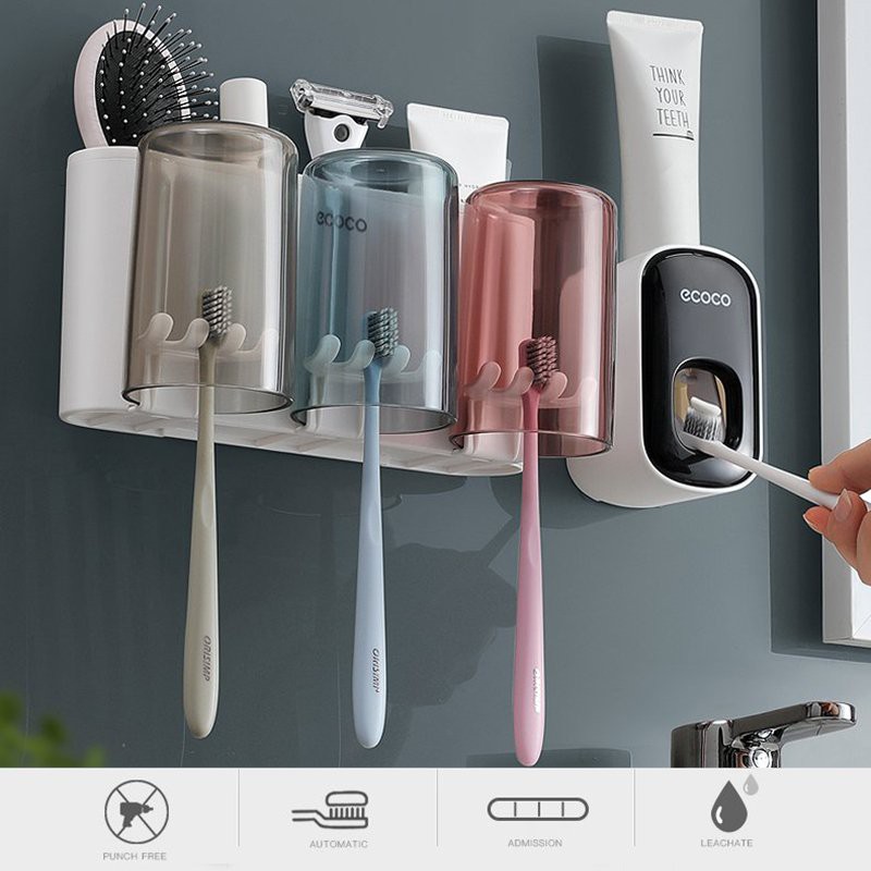 Bộ nhả kem đánh răng tự động và 3 cốc trong suốt Ecoco E1925+E1922