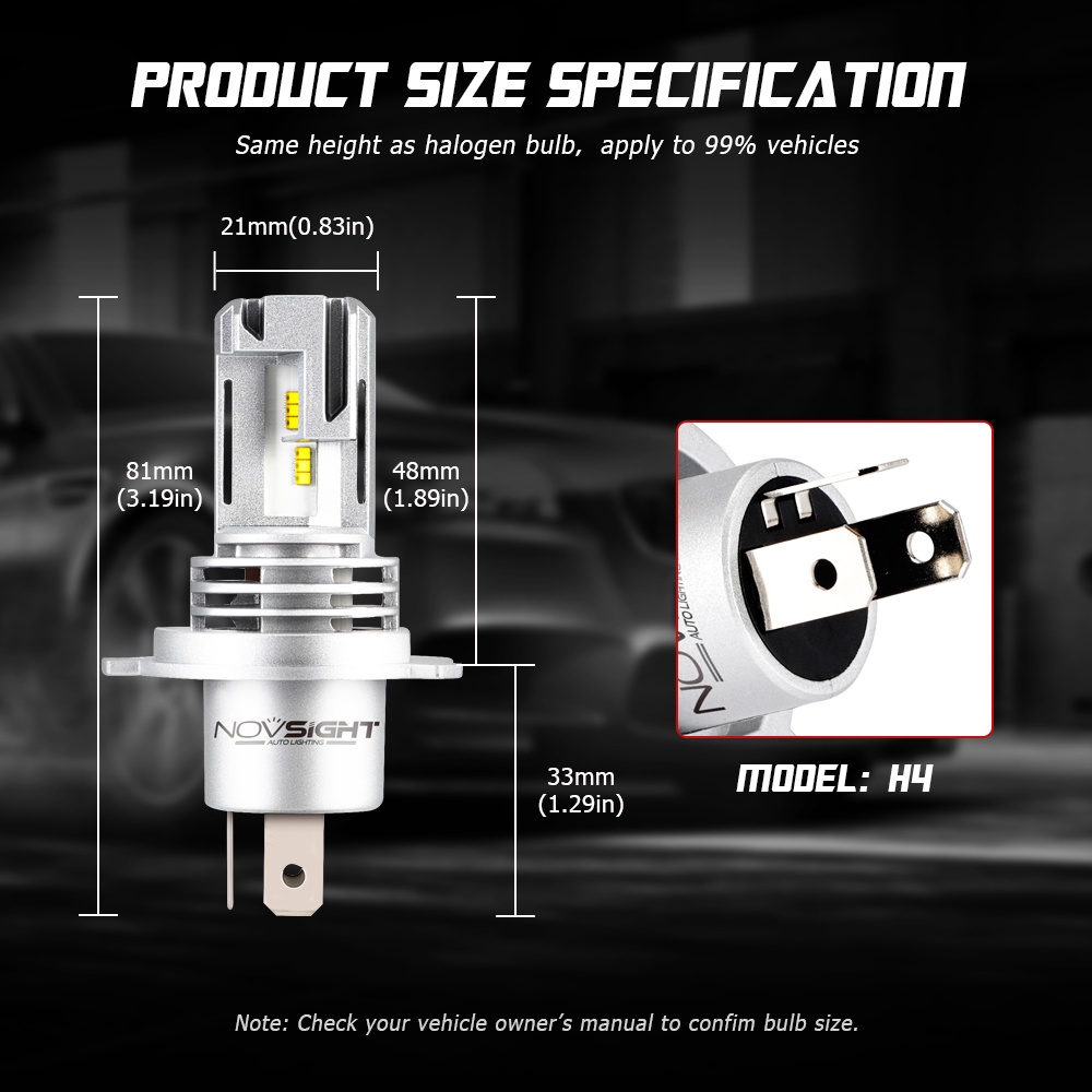 2 Đèn pha LED xe hơi Novsight siêu sáng N30S H4 9003 HB2 12000LM 6500K