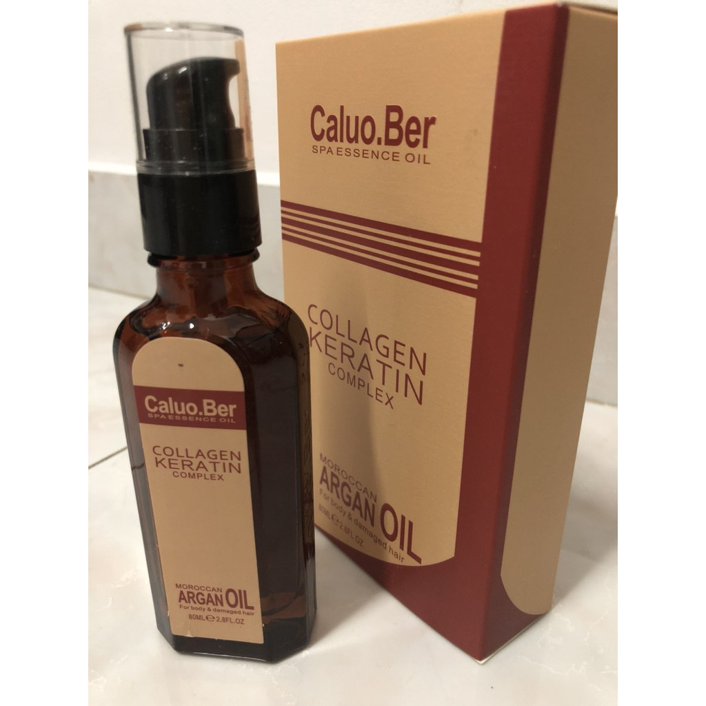 Tinh dầu Caluo.Ber Argan Oil Moroccan Collagen Keratin Complex dưỡng tóc bóng mượt 80ml (Italy)