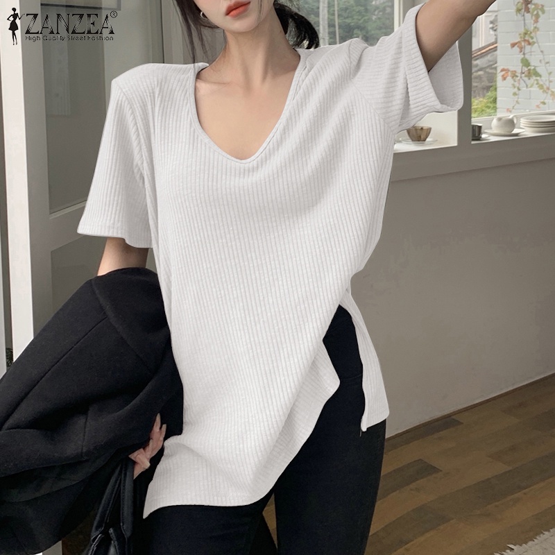 Áo thun ZANZEA tay ngắn cổ chữ V thời trang dành cho nữ