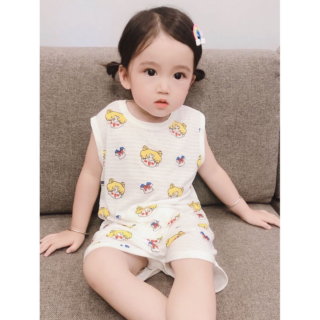 Bộ Đồ Ngủ Liền Thân Không Tay Họa Tiết Hoạt Hình Phong Cách Hàn Quốc Cho Nữ