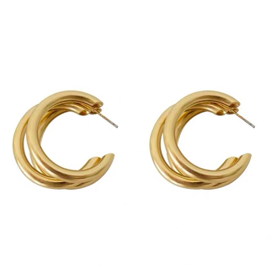 Bông Tai Ba Lớp Hình Chữ C Phong Cách Retro Dành Cho Nữ