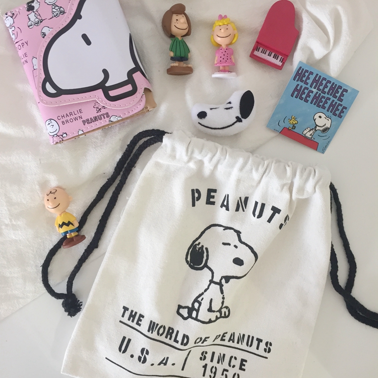 KOREAN STYLE Túi Dây Rút Đựng Mỹ Phẩm Hình Chó Snoopy Dễ Thương