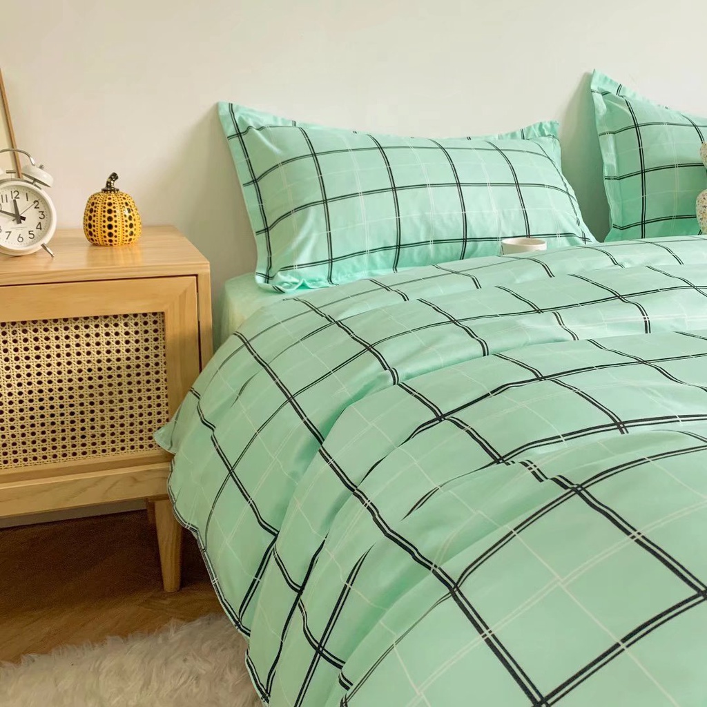 Bộ chăn ga gối Poly Cotton HQ kẻ caro Hola đơn giản siêu hot (Tặng vỏ gối ôm) - Miễn phí bo chun