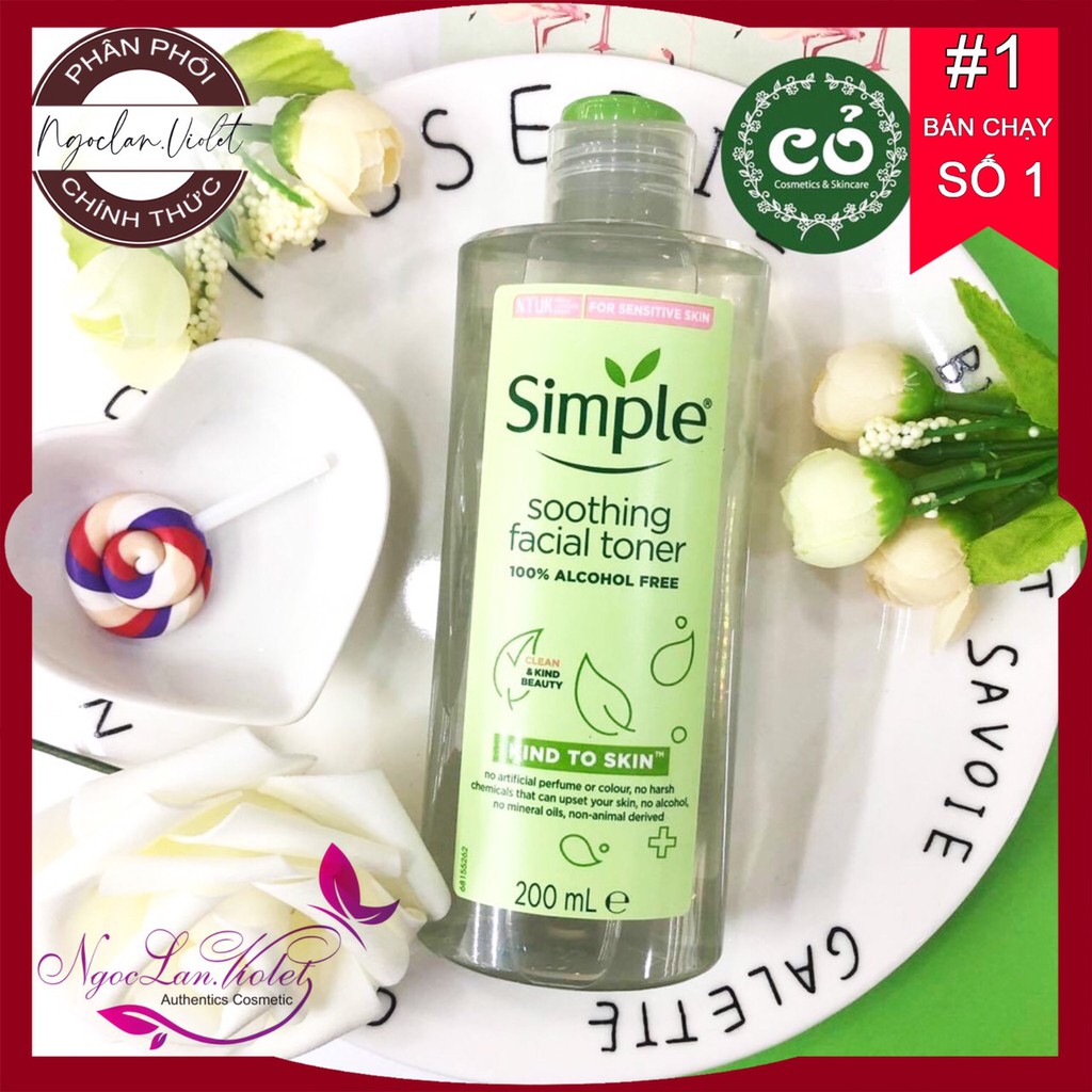 [Bản Anh - Mẫu Mới] Nước hoa hồng Simple, Toner Simple Kind To Skin Soothing Facial 200ml