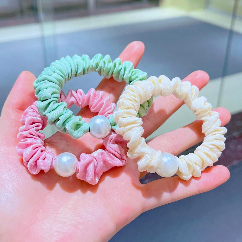 1 Dây Cột Tóc Đính Ngọc Trai Màu Sắc Kẹo Ngọt Phong Cách Hàn Quốc