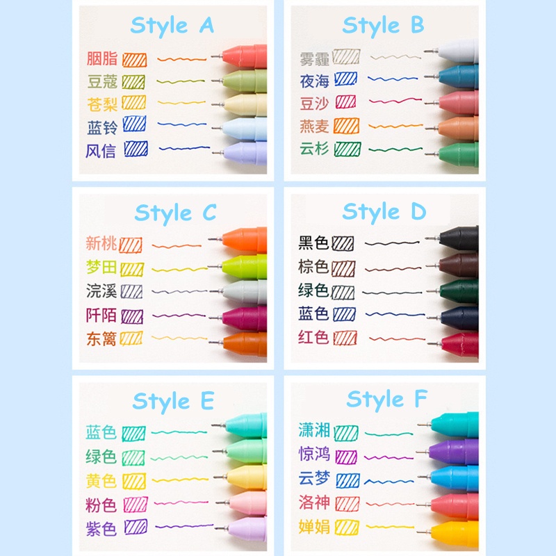 Set 5 Bút Mực gel Ngòi 0.5mm Nhanh Khô Nhiều Màu Sắc Dành Cho Học Sinh