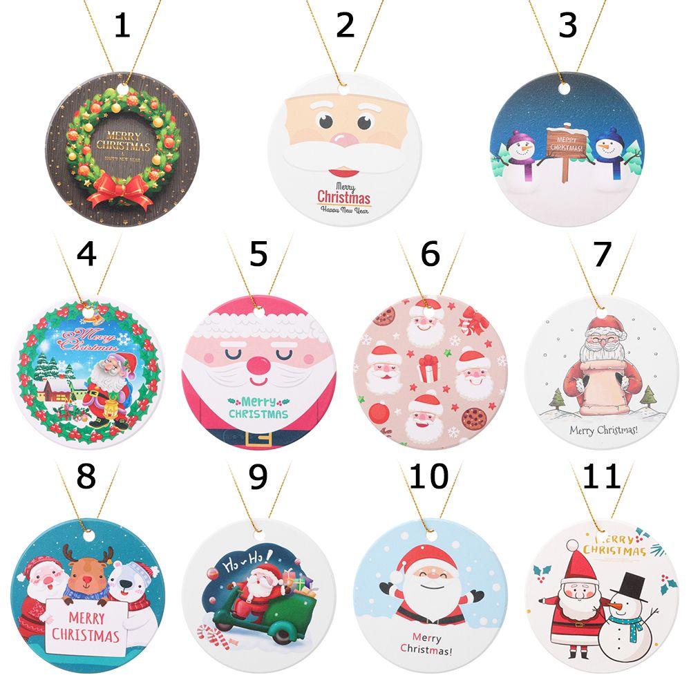 CONOPERY Thẻ Treo Cây Thông Noel Hình Tròn In Họa Tiết Vui Nhộn