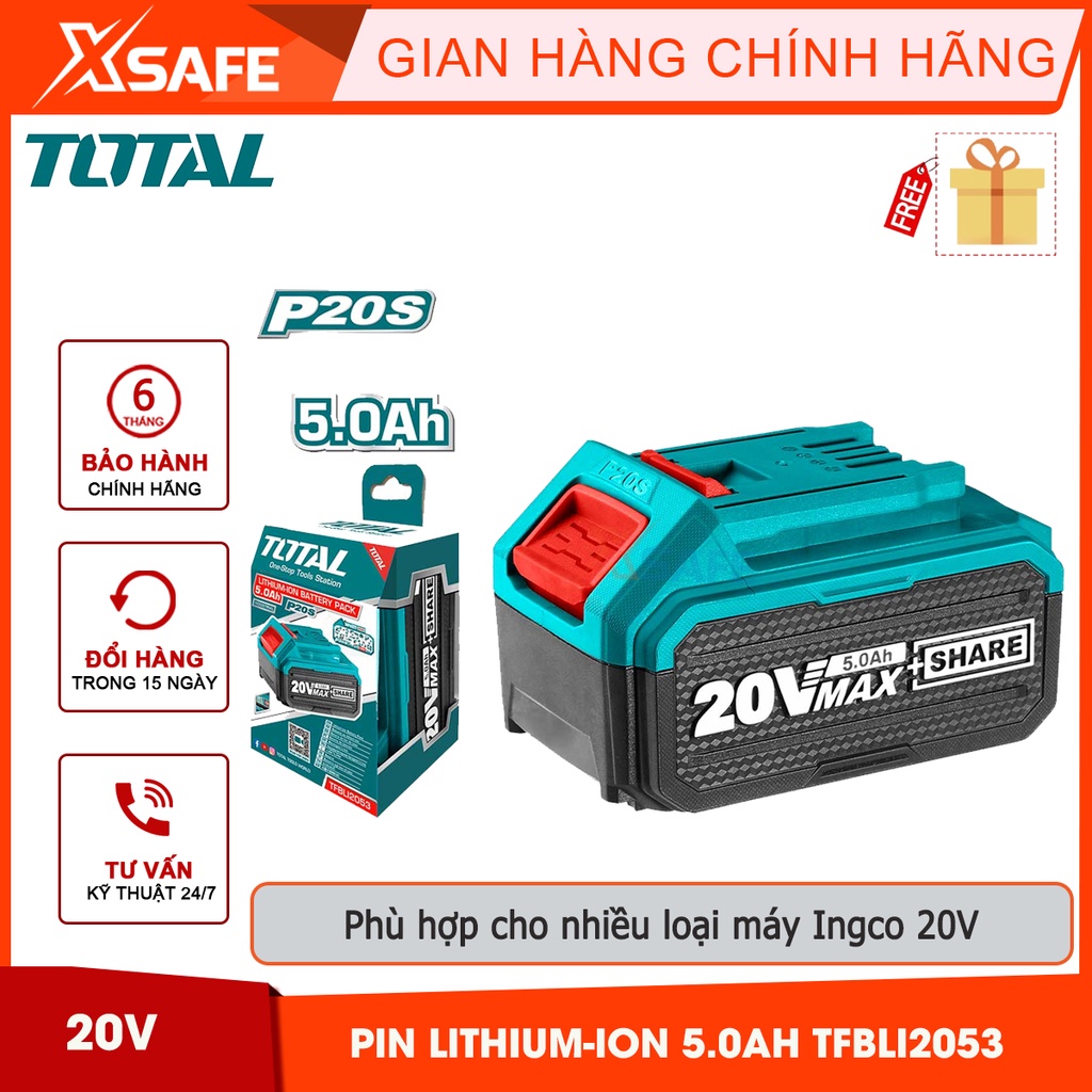 Pin Lithium-Ion TOTAL TFBLI2053| pin sạc Lithium dung lượng pin 20V/ 5.0Ah, phù hợp nhiều dòng máy INGCO TOTAL [XSAFE]
