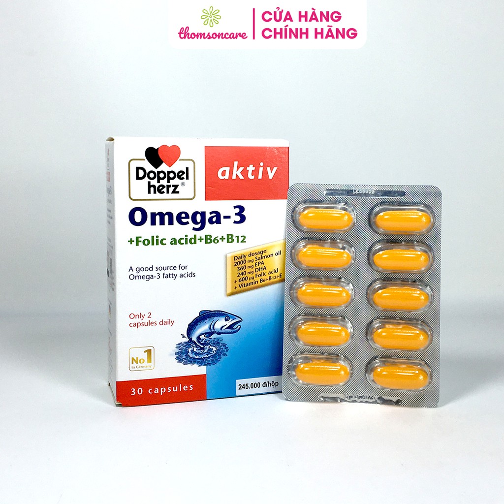 Aktiv Omega 3 - Chính hãng Doppel Herz nhập khẩu Đức - Hộp 30 viên bổ sung Omega, DHA, Acid Folic