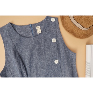 Đầm sát nách Linen KACHISA phối nút màu jean