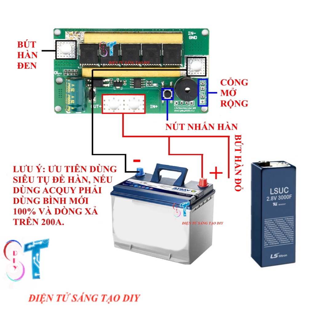 Module Mạch Chế Máy Hàn Cell Pin Dùng Siêu Tụ Và Ăc Quy Dòng Xả Cao