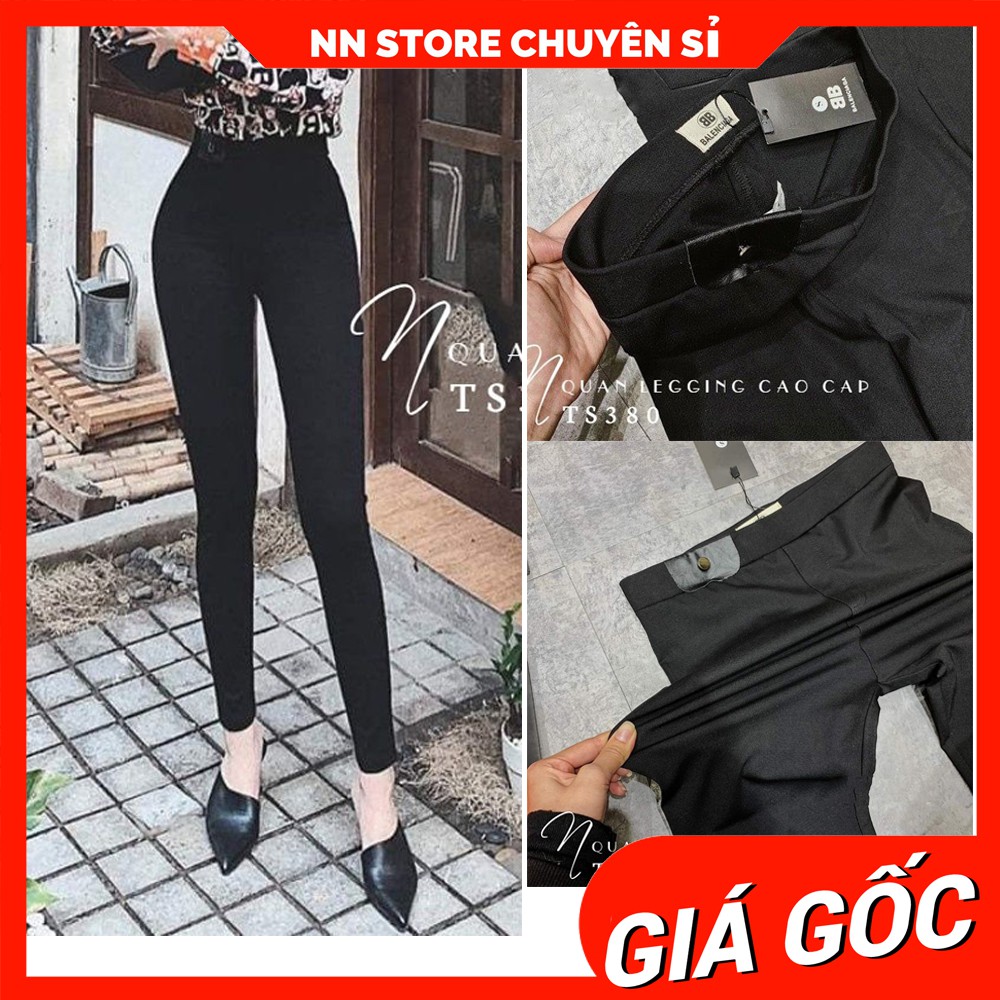 Quần legging nữ lưng cạp cao dài dáng thun umi ôm bó legging skinny thun umi co giãn màu đen