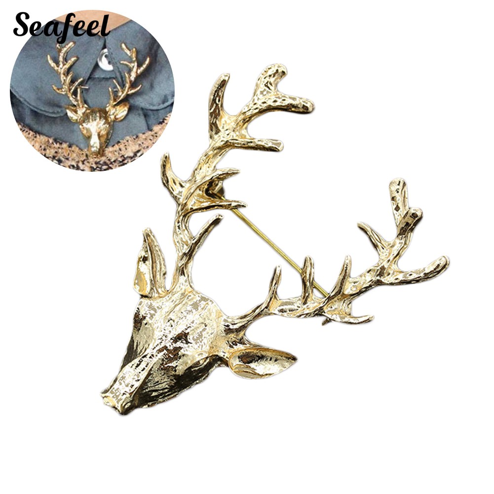 SF ✥Fashion Deer Head Antlers Brooch Pin Scarf Lapel Jewelry Christmas Gift