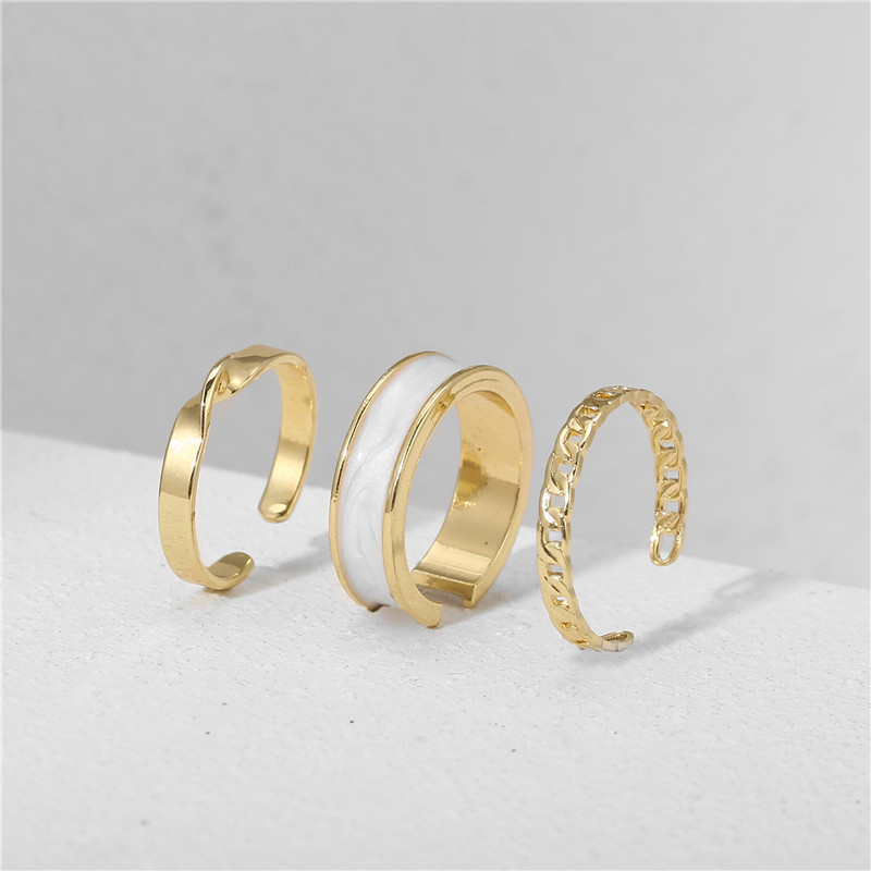 Bộ 3 Nhẫn Vàng Thiết Kế Đơn Giản Phong Cách Vintage Cho Nữ