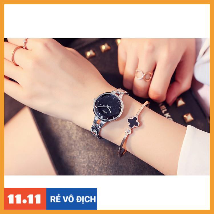 [Hàng chính hãng]  Đồng hồ nữ Kezzi kw1700 hàng chính hãng dây kim loại mặt kim tuyến