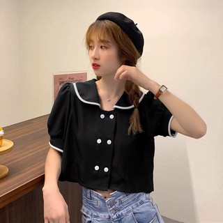 Áo kiểu croptop phối nút