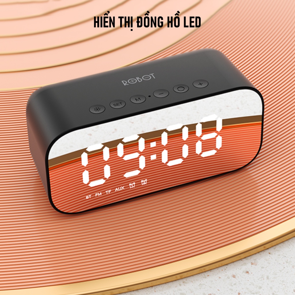 Loa Bluetooth ROBOT RB560 Kiêm Đồng Hồ Báo Thức Màn Hình LED Tráng Gương - Hỗ Trợ Thẻ Nhớ/ FM - Bảo Hành 12 Tháng