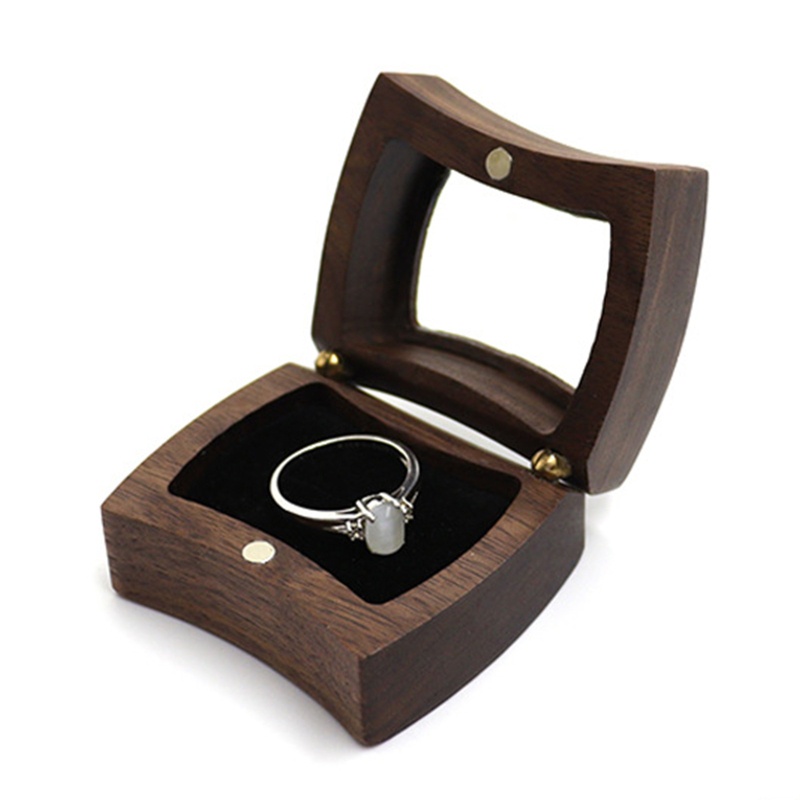 Hộp Đựng Nhẫn Cưới Đế Gỗ Dày Từ Tính Phong Cách Retro