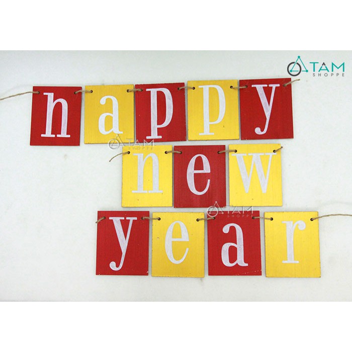 [VẼ TAY] Dây treo chữ Happy New Year bằng gỗ số 07