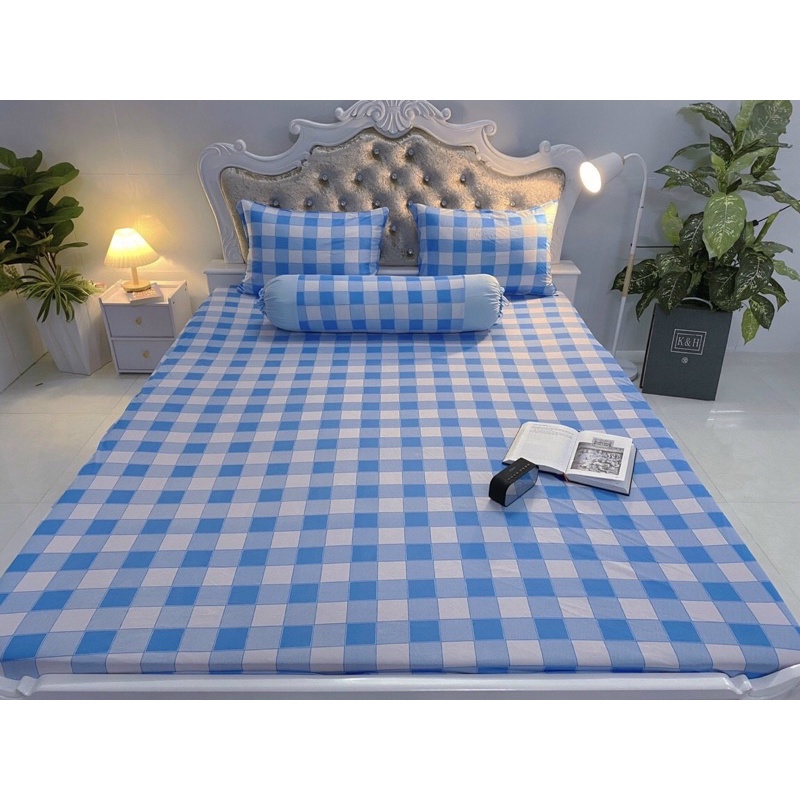 Bộ Drap thun Hàn Quốc 4 món sọc caro