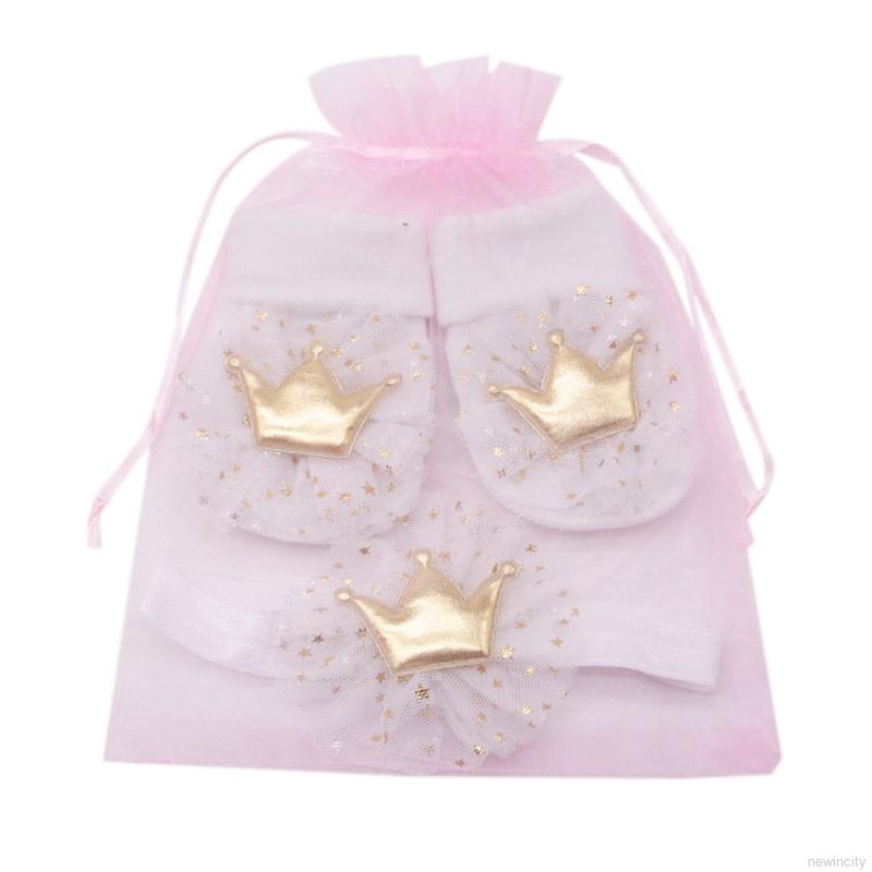 Phụ kiện vớ và băng đô đính vương miện làm phụ kiện chụp hình dễ thương cho bé sơ sinh