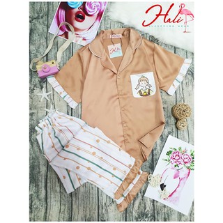 Bộ ngủ Pijama lụa satin phối bèo