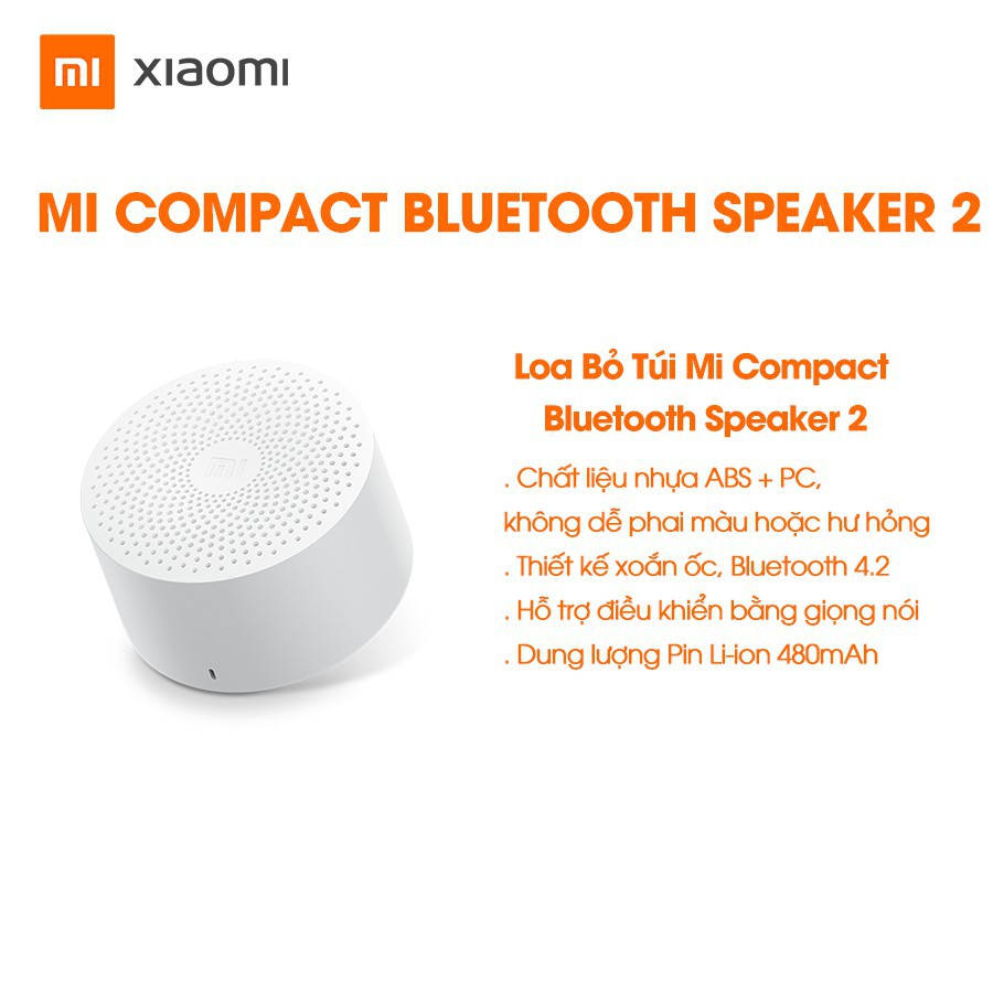 Loa Bỏ Túi Xiaomi Mi Compact Speaker 2 (Phiên bản 2019, Trắng) - Hàng chính hãng - Bảo hành 6 tháng