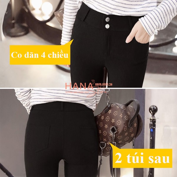 Quần legging nữ cạp cao có túi nâng mông 2 cúc khóa - Quần legging đen dài co giãn gen bụng vải dày Umi tập gym thể thao