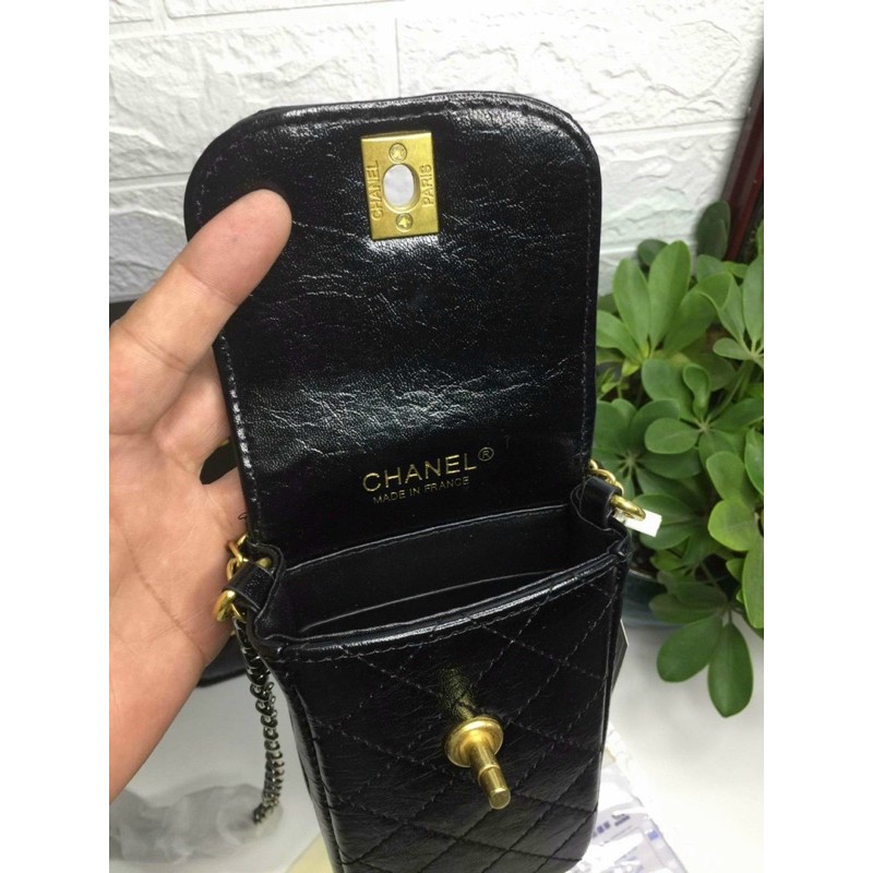 -Set túi điện thoại kèm ví  Chaniel phone bag -túi đen kèm ví caro sang chảnh