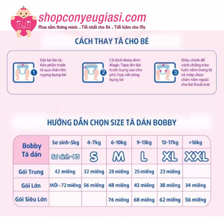 [Bobby thêm miếng].Tã dán sơ sinh Bobby đệm thun thấm mồ hôi size XS 70 (+6)/ S 80(+6) / M76 (+8) miếng