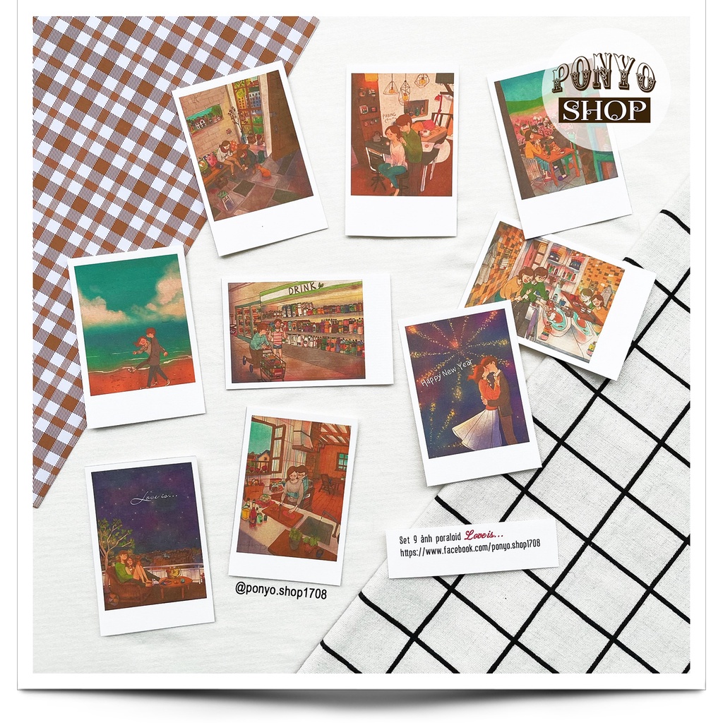 Set 9 ảnh polaroid 6x9cm trang trí - Mẫu Love is...