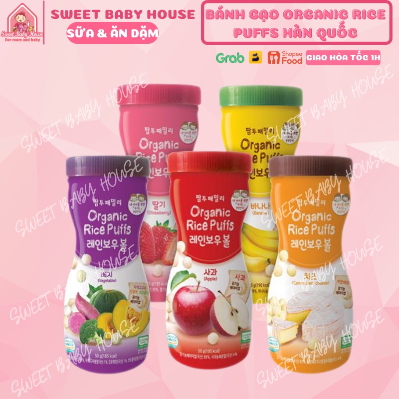 Bánh gạo ăn dặm hữu cơ Organic Rice Puffs Hàn Quốc cho bé từ 6 tháng tuổi. Date 5/2023 - Sweet Baby House