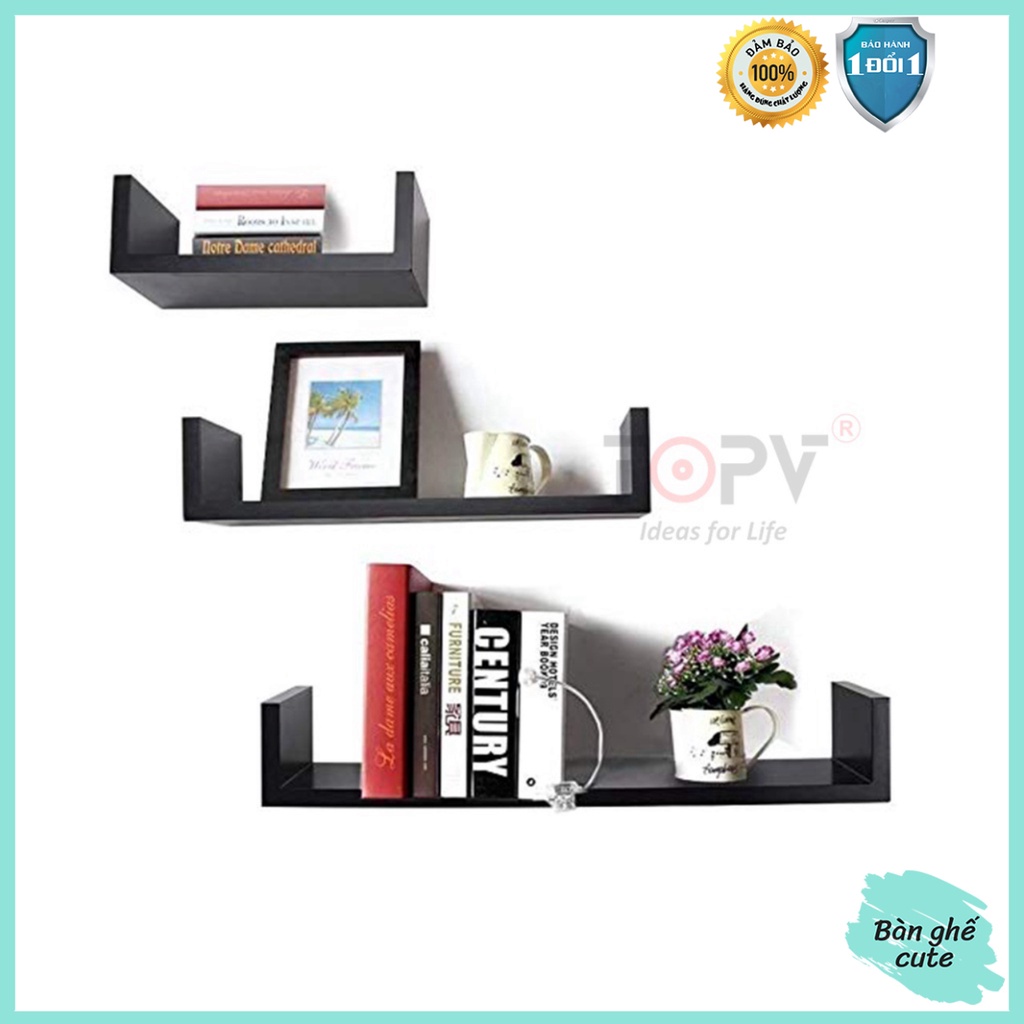 Kệ sách treo tường kiêm kệ decor chữ U TopV giá sách gỗ tủ để đựng đỡ kê vở cho bé nhỏ mini giá rẻ trắng Bàn ghế cute