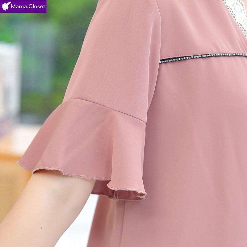 #X825 ÁO VOAN HỌA LỤA TRƠN CỔ PHỐI REN, ỐNG TAY CÁCH ĐIỆU. ÁO VOAN SANG TRỌNG CHO NGƯỜI TRUNG NIÊN MỚI NHẤT 2021