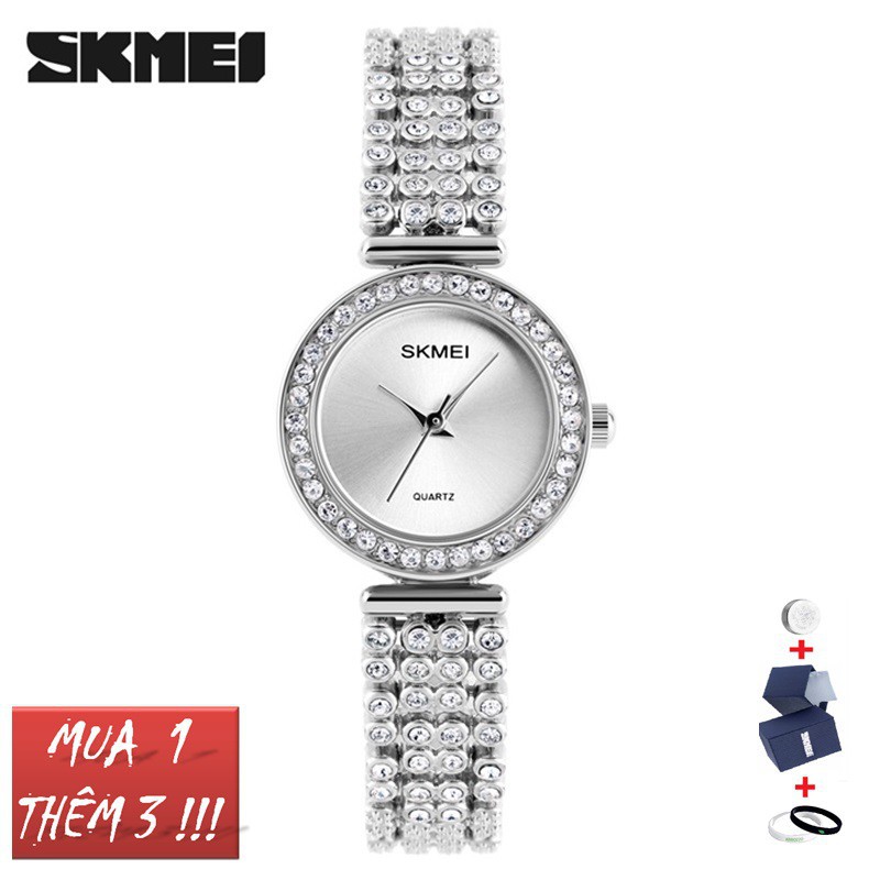 Đồng hồ nữ Skmei 1224 dây thép cao cấp mặt tròn đính đá Bán lẻ giá sỉ