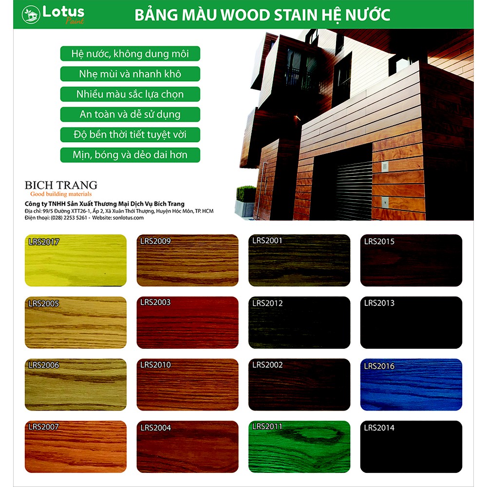 Sơn gỗ - Màu stain gỗ, không dung môi, không phai màu, an toàn, hệ nước - Lotus wood stain